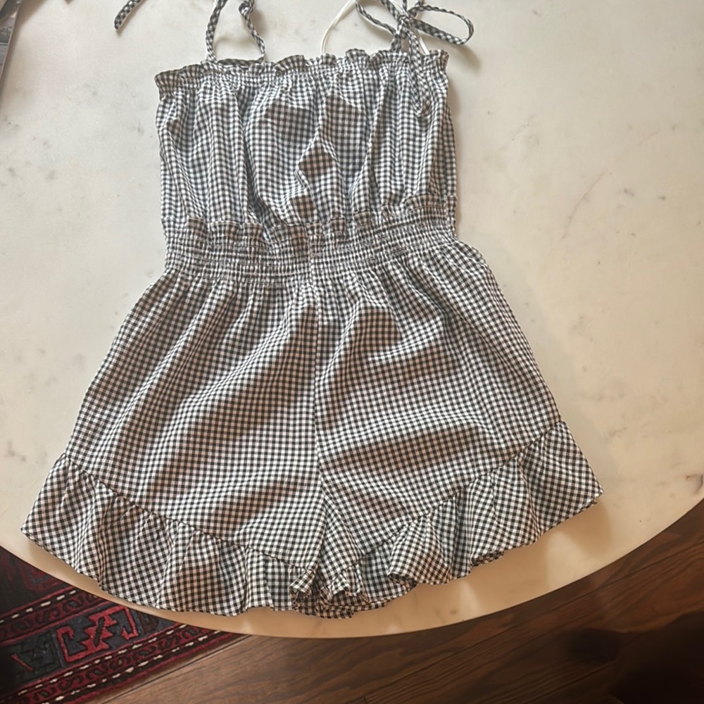 Girls Black and White Gingham Romper
